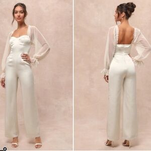 LULU's Wedding Bridal Shower Engagement Bachelorette Swiss Dot Bustier Jumpsuit